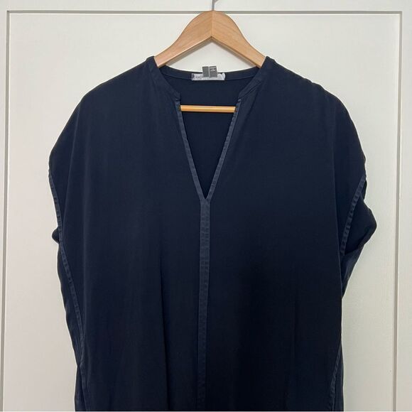 Vince Shift Dress Womens Small Navy Blue Sleeveless V-Neck Viscose Blend Pockets - Picture 2 of 13